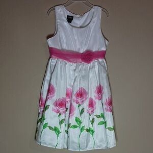 Holiday Editions White Dress with Pink and Green Floral Design